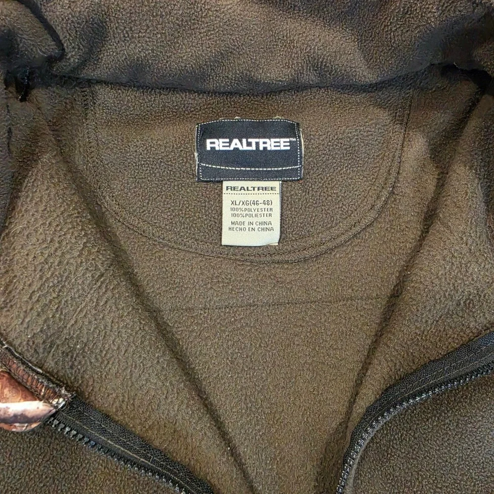 Realtree Mens Fleece Jacket XL Full Zip Camo Olive Green Mock Neck Hunting Coat